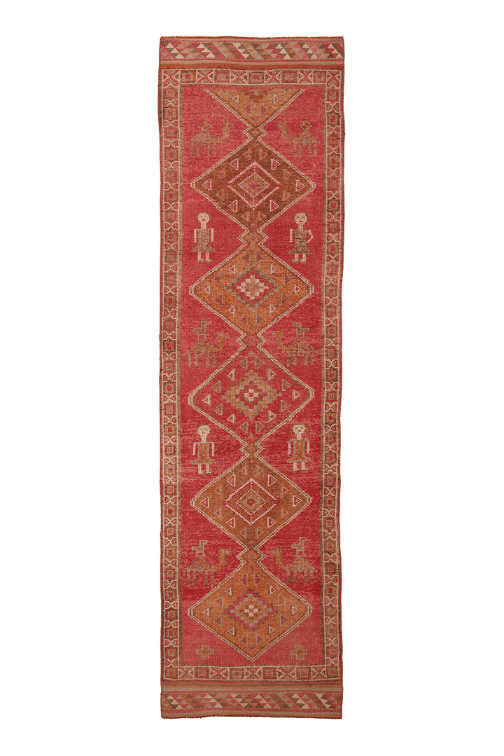 Vintage Southeastern Persian Style Runner Rug 3x11 ft — Red & Orange Geometric