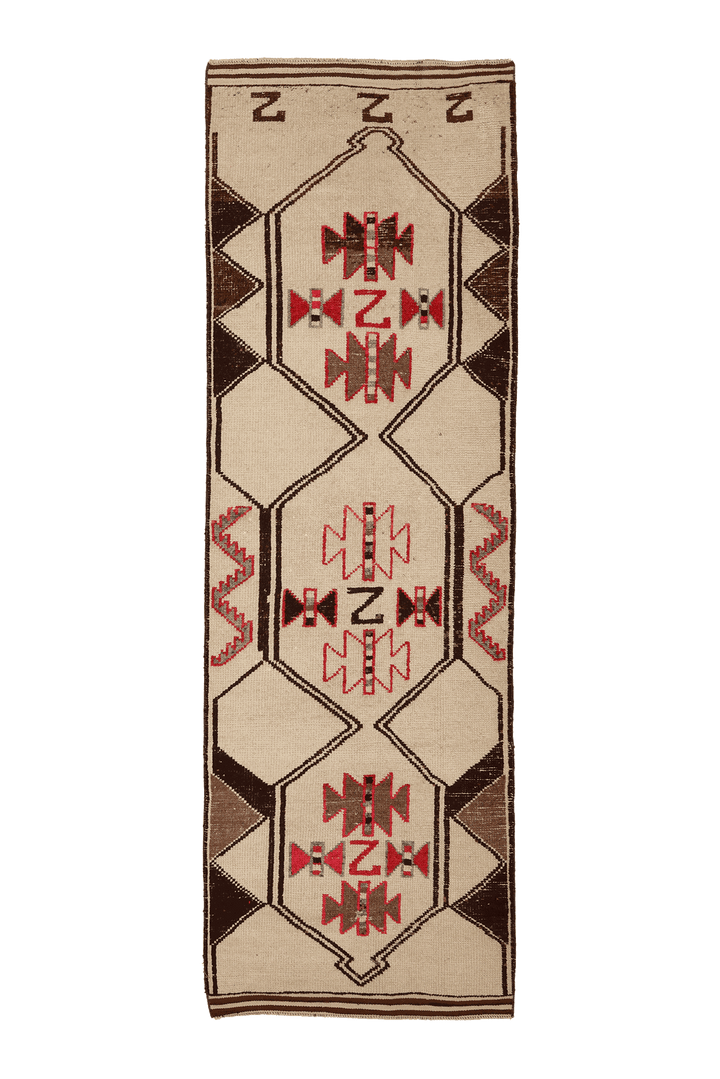 Vintage Southeastern Persian Style Runner Rug 3x11 ft — Beige & Brown Geometric