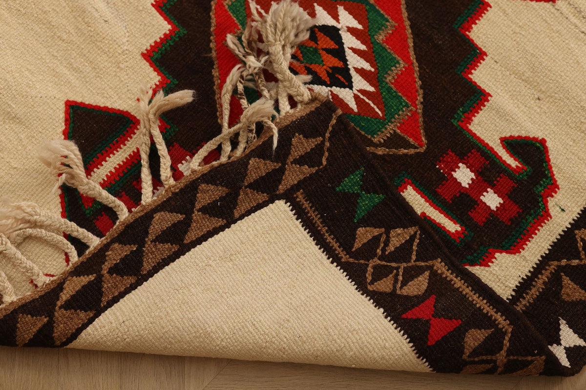 Vintage Southeastern Persian Style Kilim Runner Rug 3x12 ft — Beige & Brown Geometric