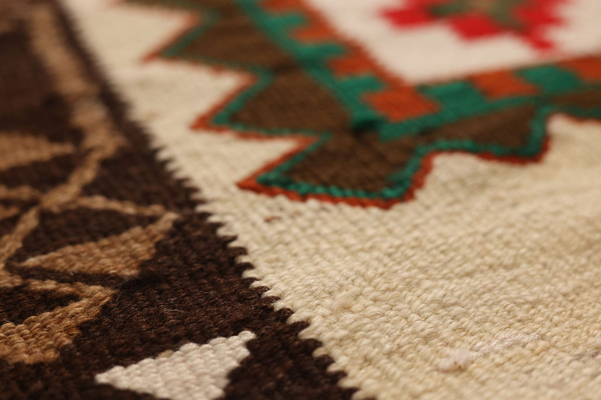 Vintage Southeastern Persian Style Kilim Runner Rug 3x12 ft — Beige & Brown Geometric