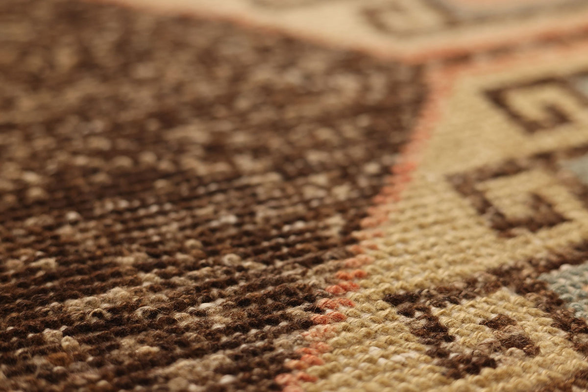 Vintage Malatya Turkish Runner Rug 3x9 ft — Brown & Orange Geometric