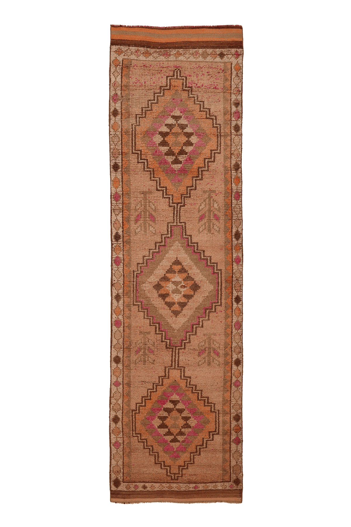 Vintage Southeastern Persian Style Runner Rug 3x11 ft — Orange & Beige Geometric