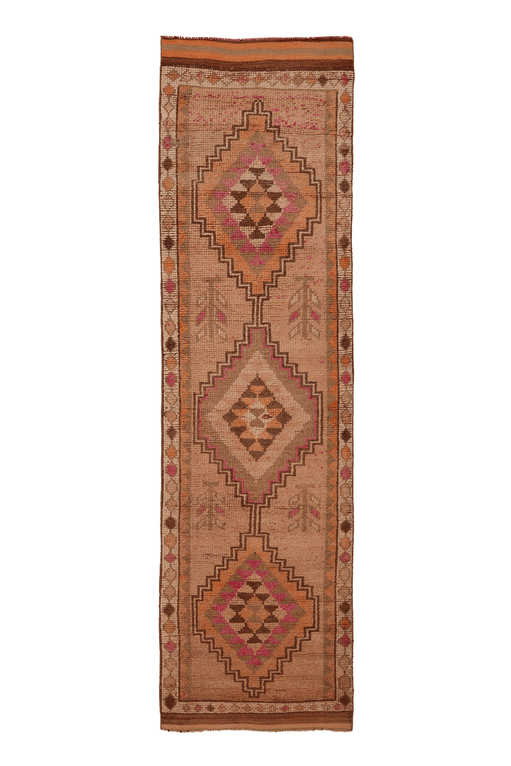 Vintage Southeastern Persian Style Runner Rug 3x11 ft — Orange & Beige Geometric