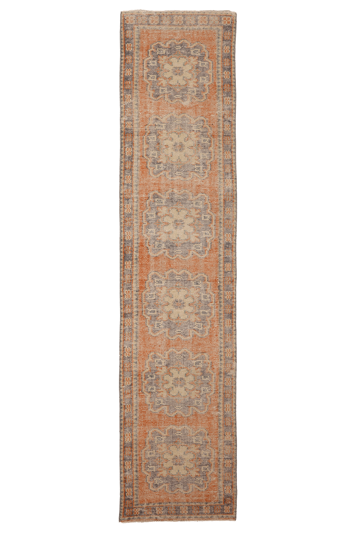 Vintage Manisa Turkish Runner Rug 2x11 ft — Orange & Blue Floral
