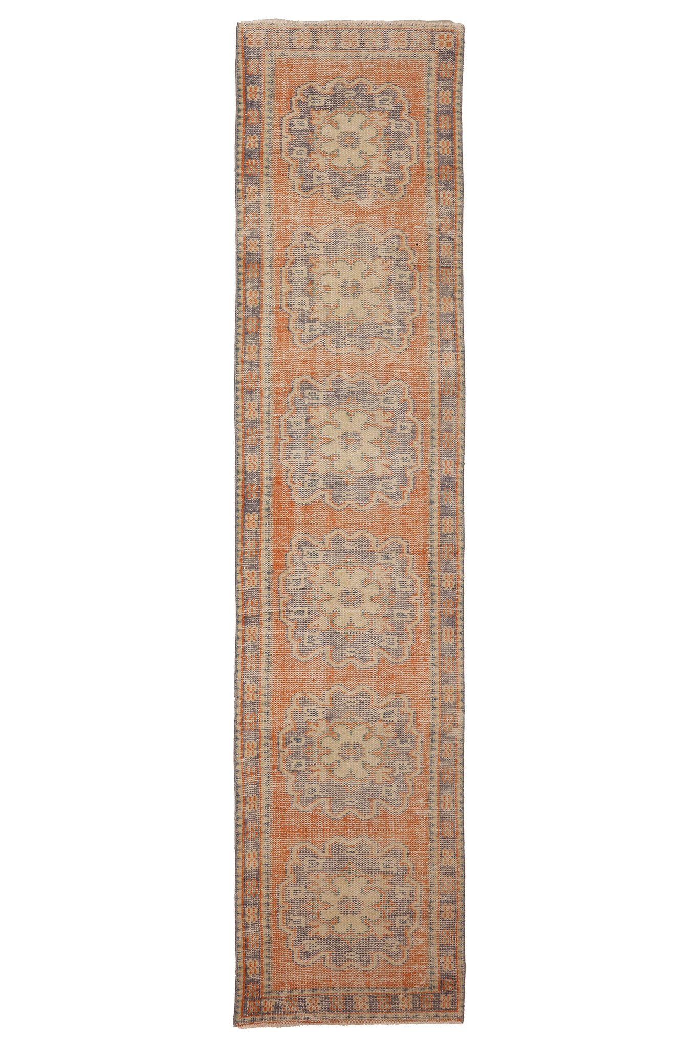 Vintage Manisa Turkish Runner Rug 2x11 ft — Orange & Blue Floral