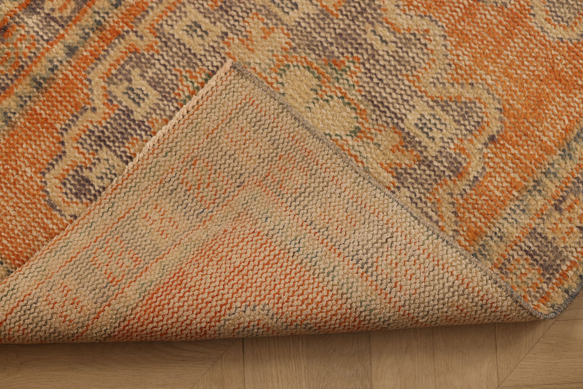 Vintage Manisa Turkish Runner Rug 2x11 ft — Orange & Blue Floral
