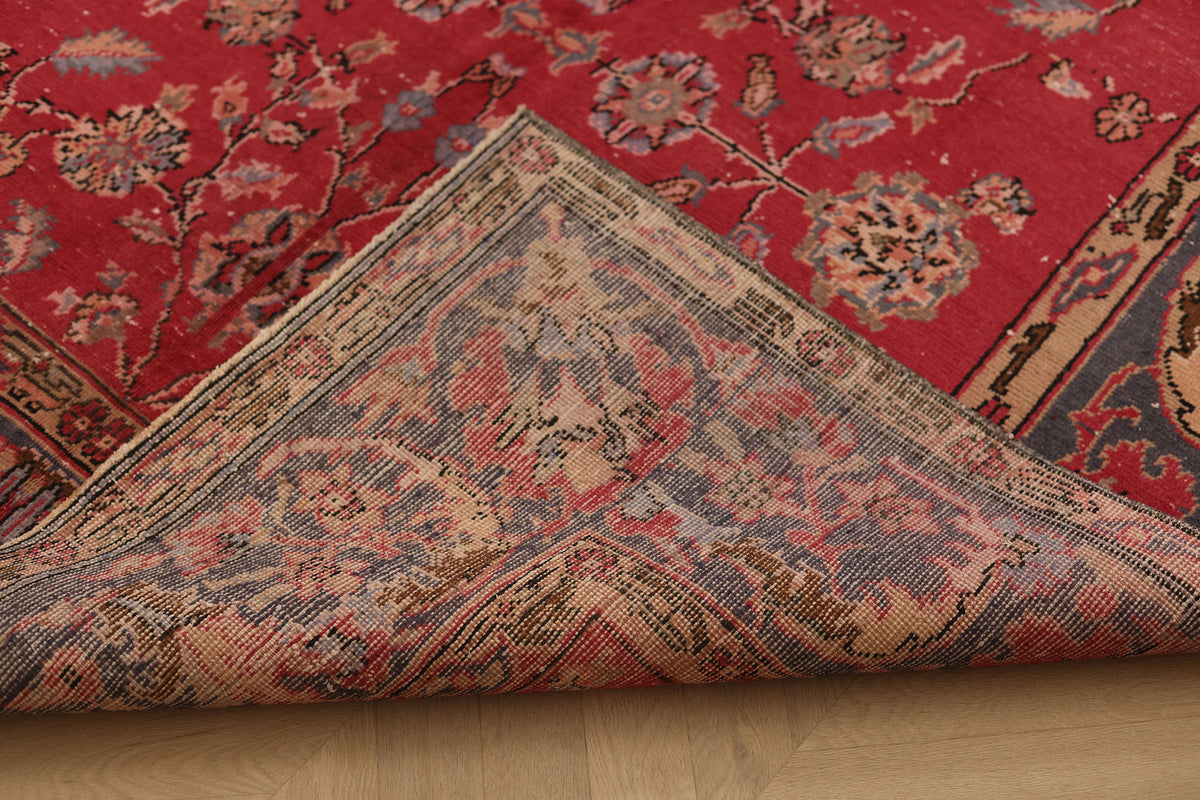 Vintage Isparta Turkish Area Rug 5x8 ft — Red & Blue Floral