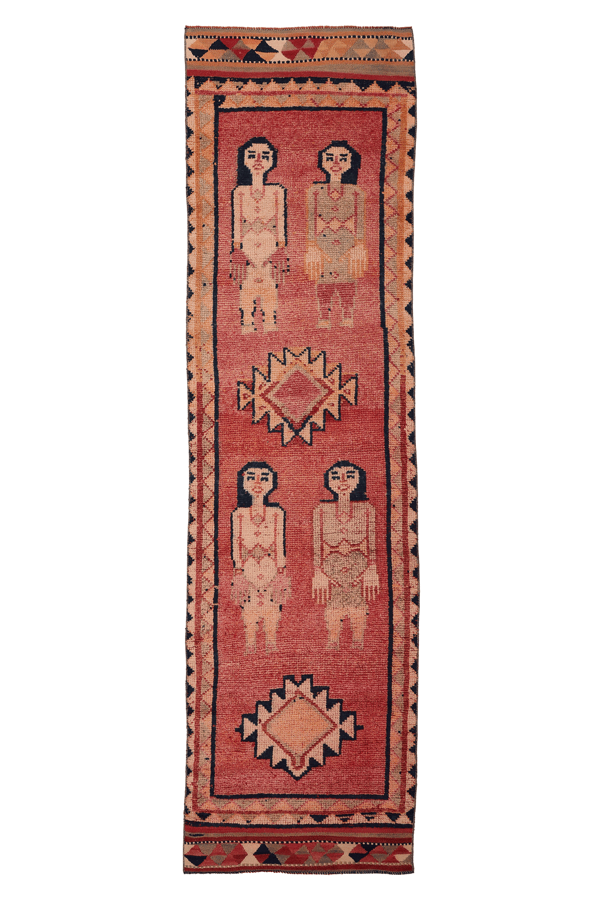 Vintage Southeastern Persian Style Runner Rug 3x11 ft — Red & Brown Geometric