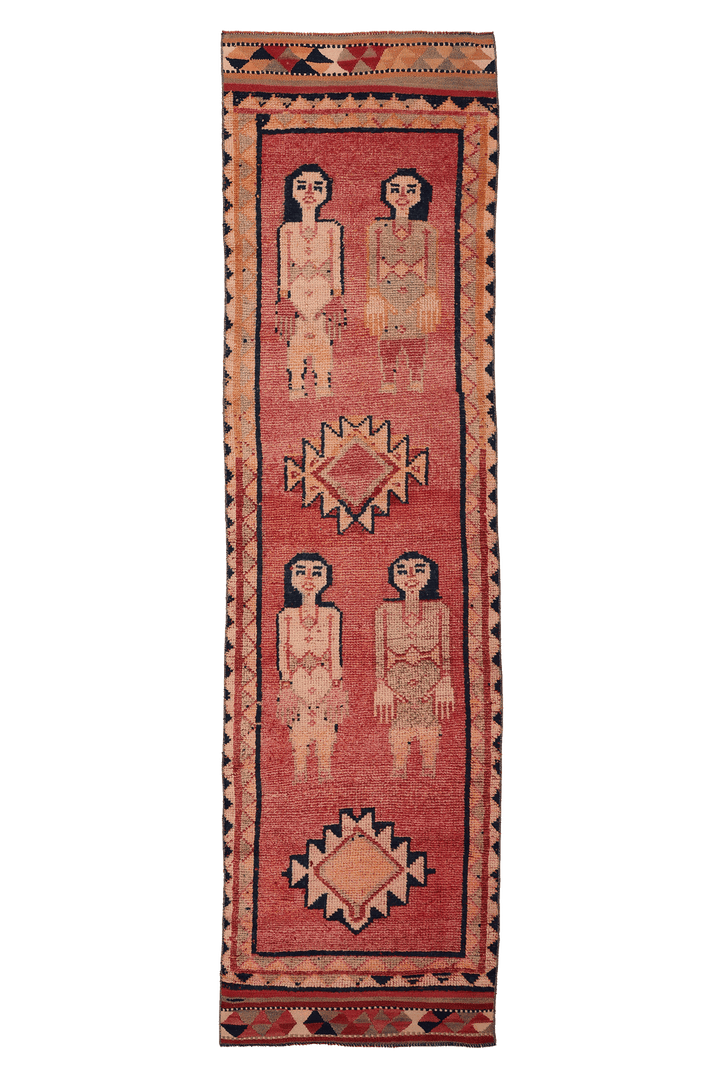 Vintage Southeastern Persian Style Runner Rug 3x11 ft — Red & Brown Geometric
