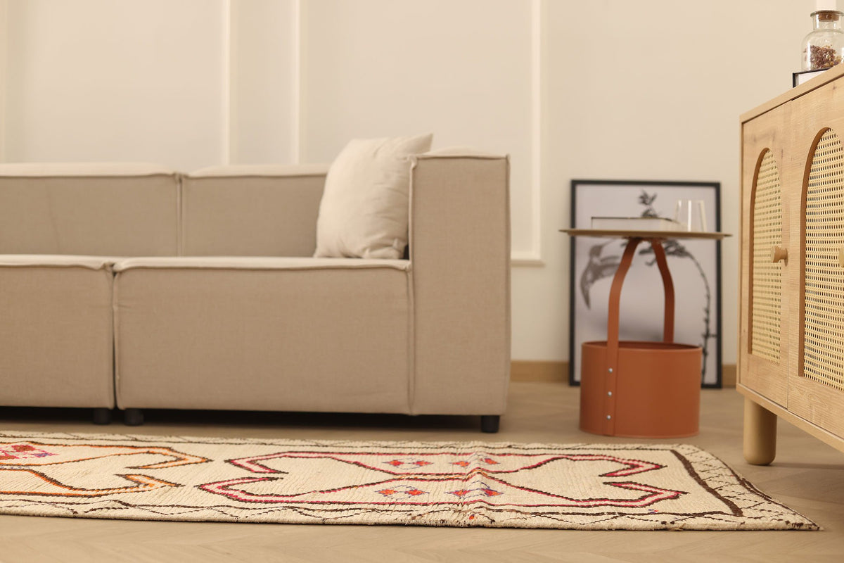 Vintage Southeastern Persian Style Runner Rug 3x12 ft — Beige & Brown Geometric