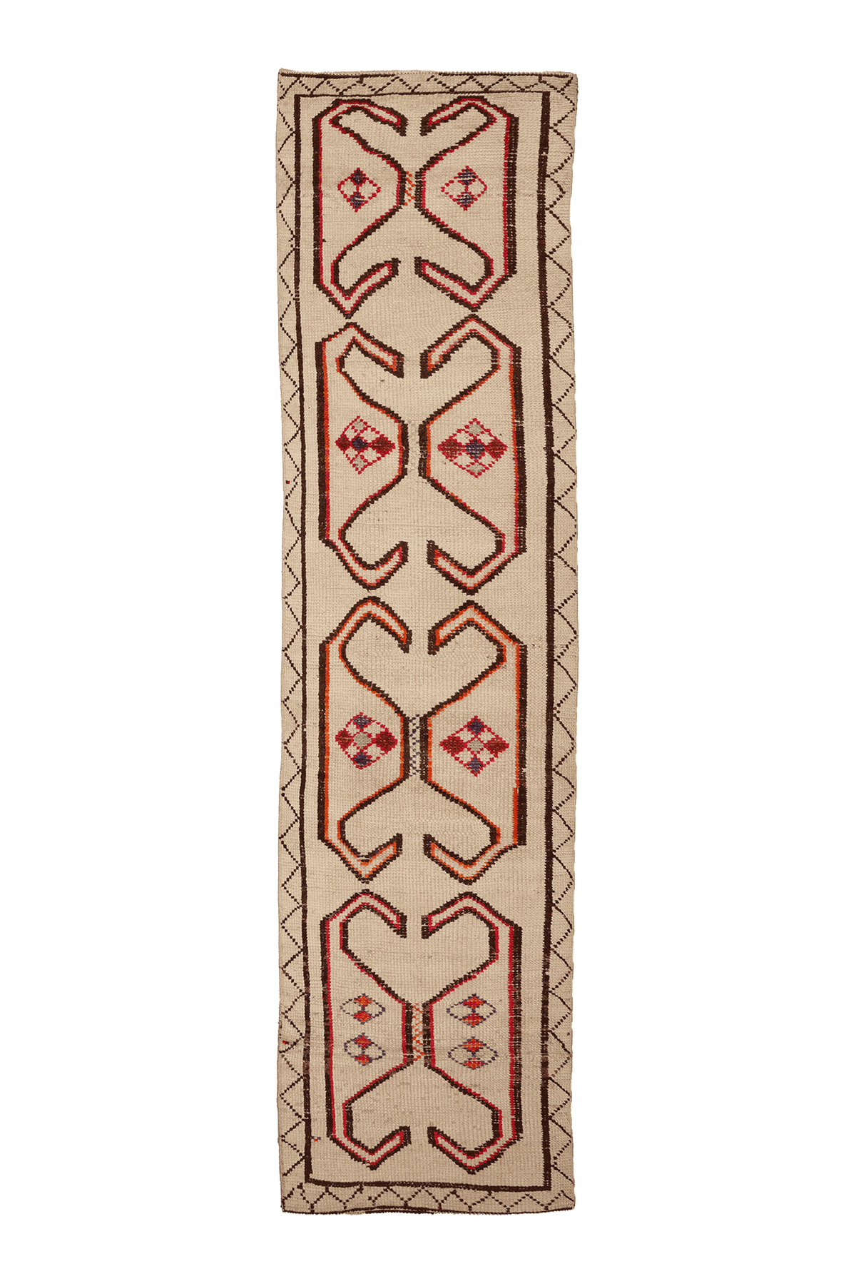 Vintage Southeastern Persian Style Runner Rug 3x12 ft — Beige & Brown Geometric