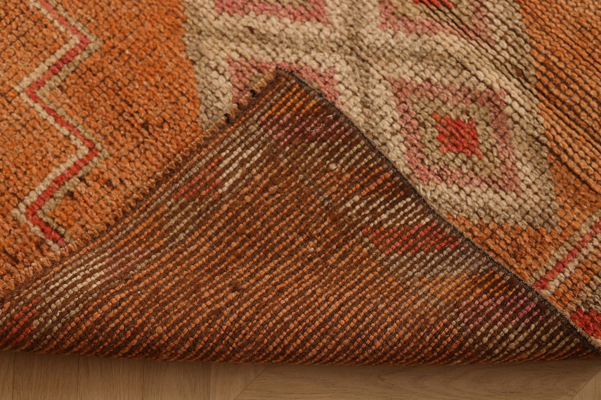 Vintage Southeastern Persian Style Runner Rug 3x12 ft — Orange & Brown Geometric