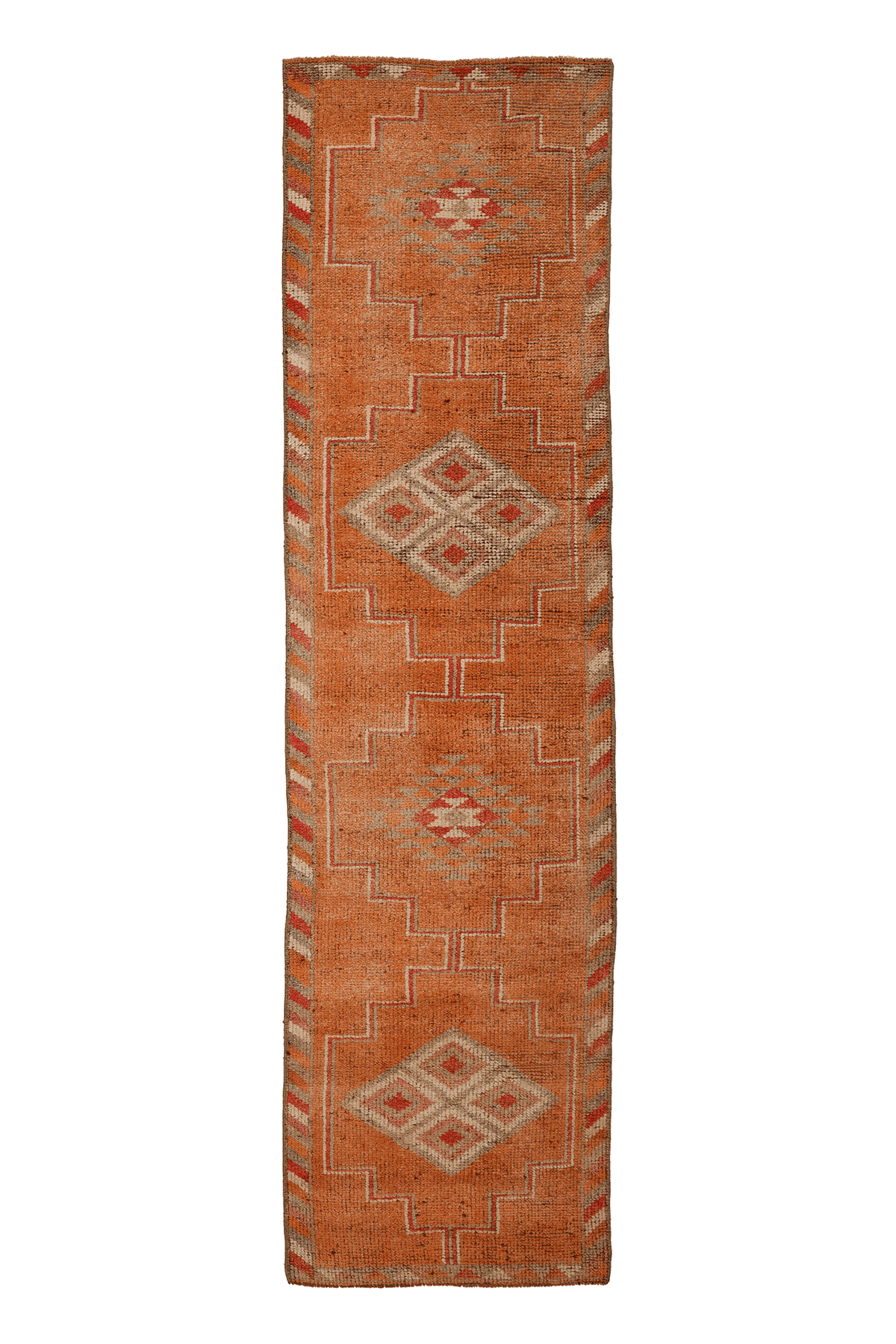 Vintage Southeastern Persian Style Runner Rug 3x12 ft — Orange & Brown Geometric