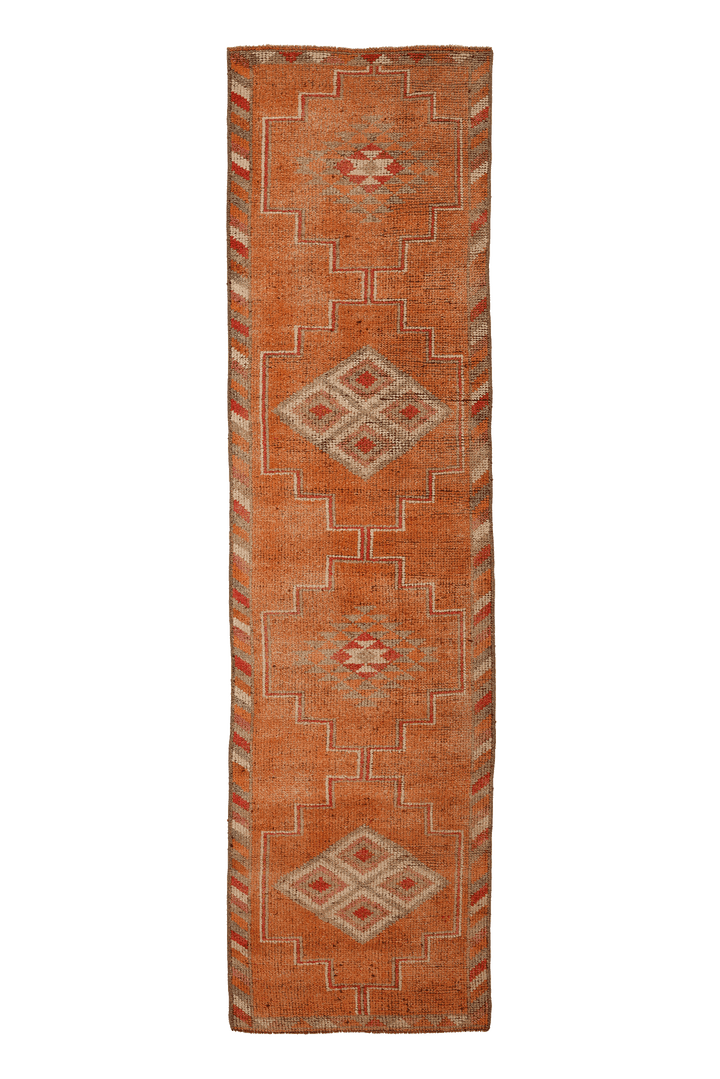 Vintage Southeastern Persian Style Runner Rug 3x12 ft — Orange & Brown Geometric