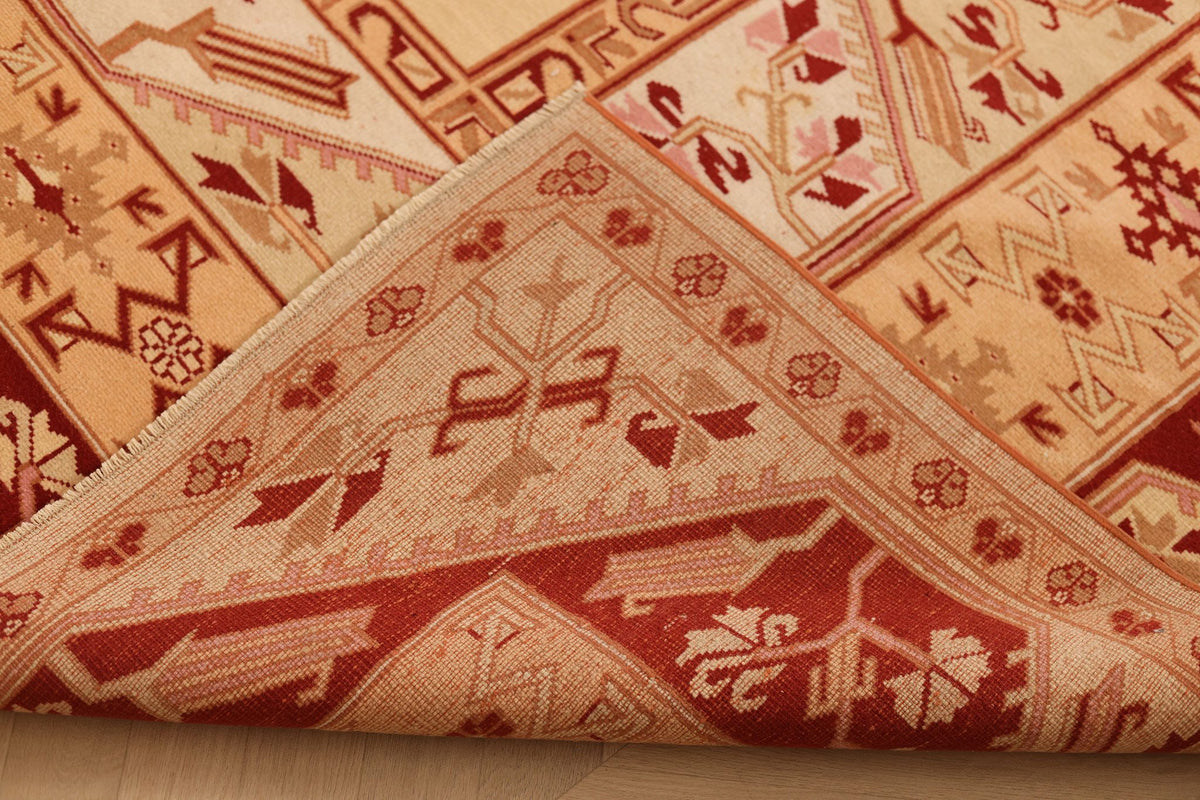 Vintage Muğla Turkish Area Rug 7x9 ft — Beige & Brown Geometric