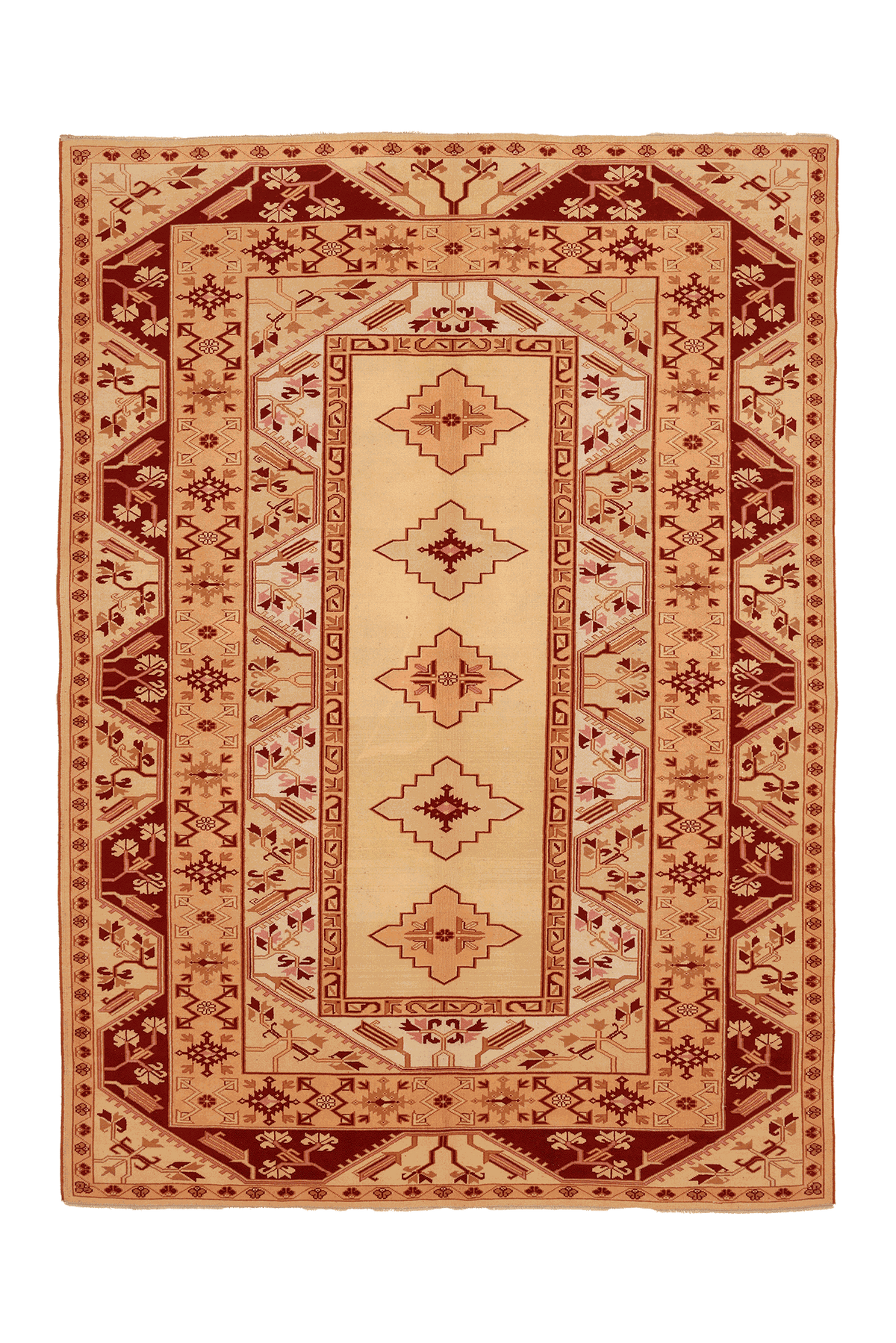 Vintage Muğla Turkish Area Rug 7x9 ft — Beige & Brown Geometric