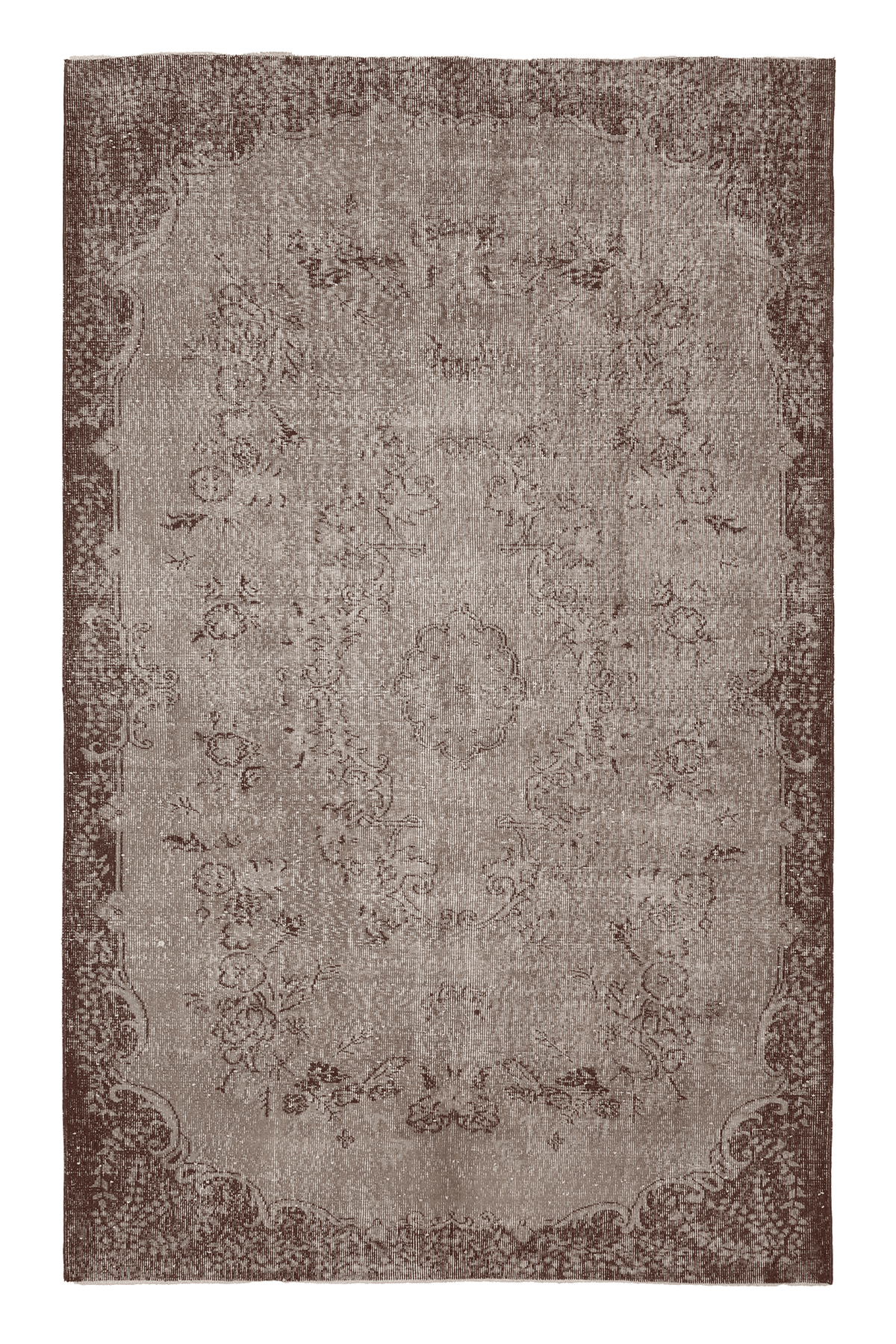 Vintage Isparta Turkish Area Rug 6x9 ft — Brown & Beige Floral