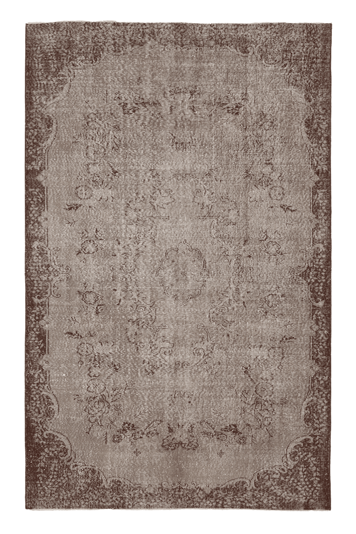Vintage Isparta Turkish Area Rug 6x9 ft — Brown & Beige Floral