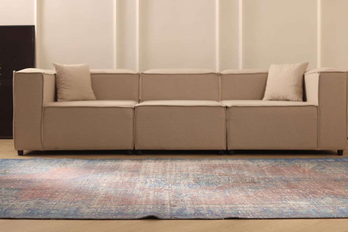 Vintage Isparta Turkish Area Rug 6x9 ft — Red & Blue Floral