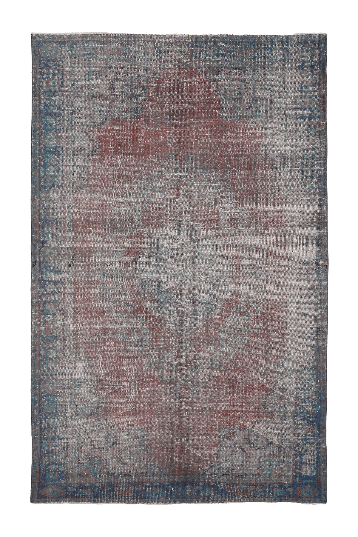 Vintage Isparta Turkish Area Rug 6x9 ft — Red & Blue Floral