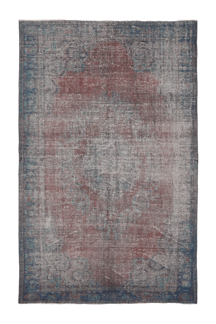 Vintage Isparta Turkish Area Rug 6x9 ft — Red & Blue Floral
