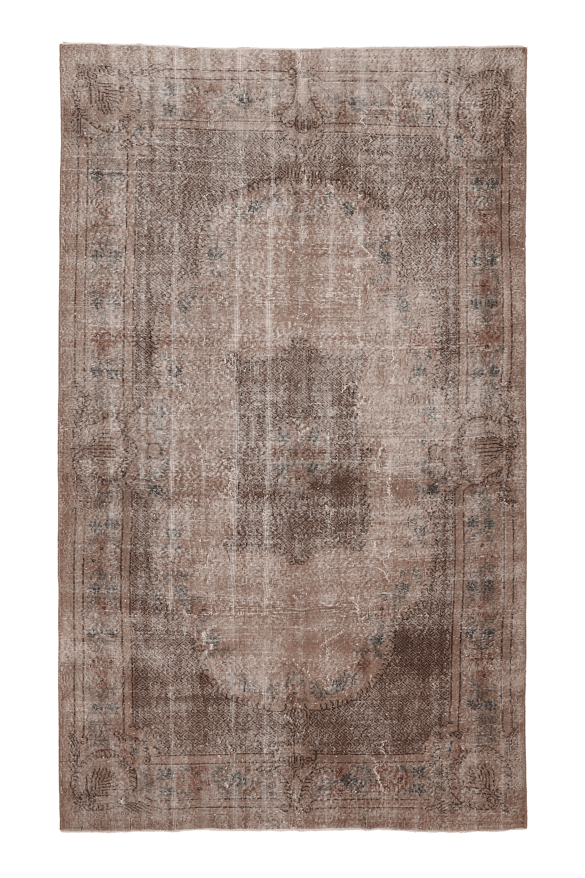 Vintage Isparta Turkish Area Rug 5x9 ft — Brown & Beige Floral