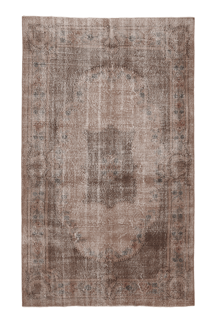 Vintage Isparta Turkish Area Rug 5x9 ft — Brown & Beige Floral