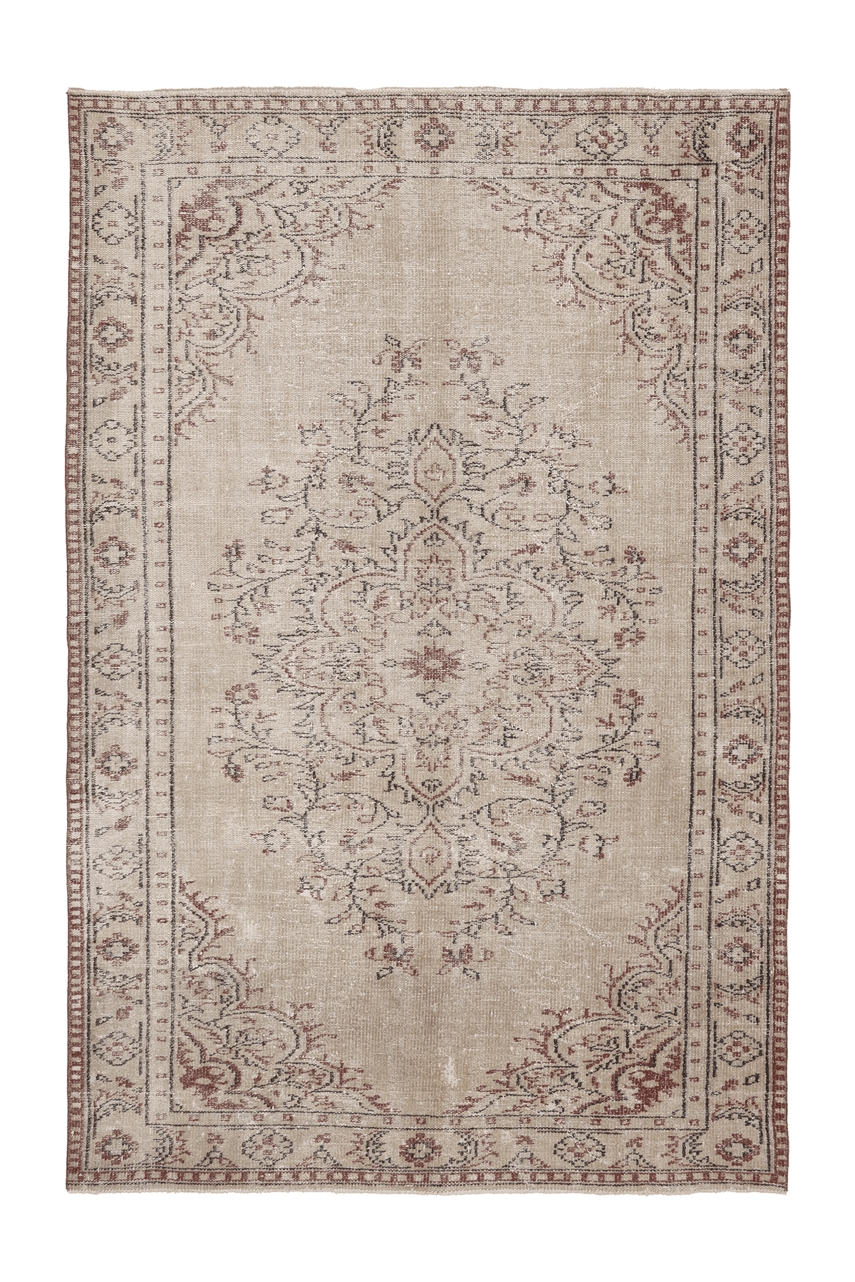 Vintage Isparta Turkish Area Rug 6x9 ft — Beige & Brown Floral