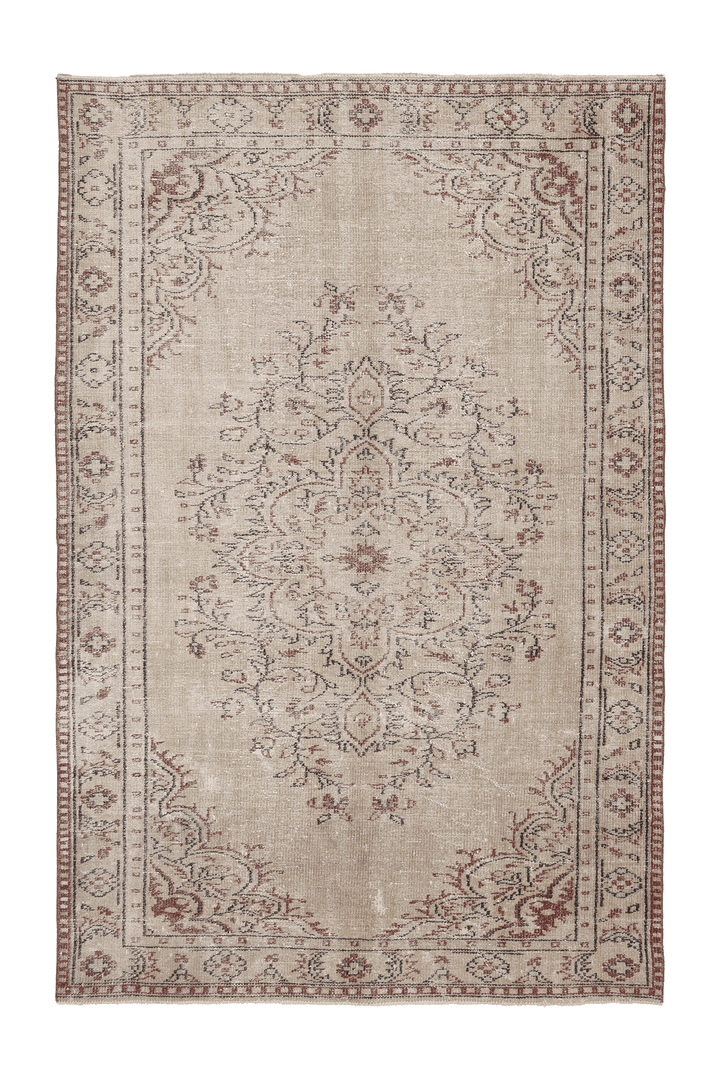 Vintage Isparta Turkish Area Rug 6x9 ft — Beige & Brown Floral