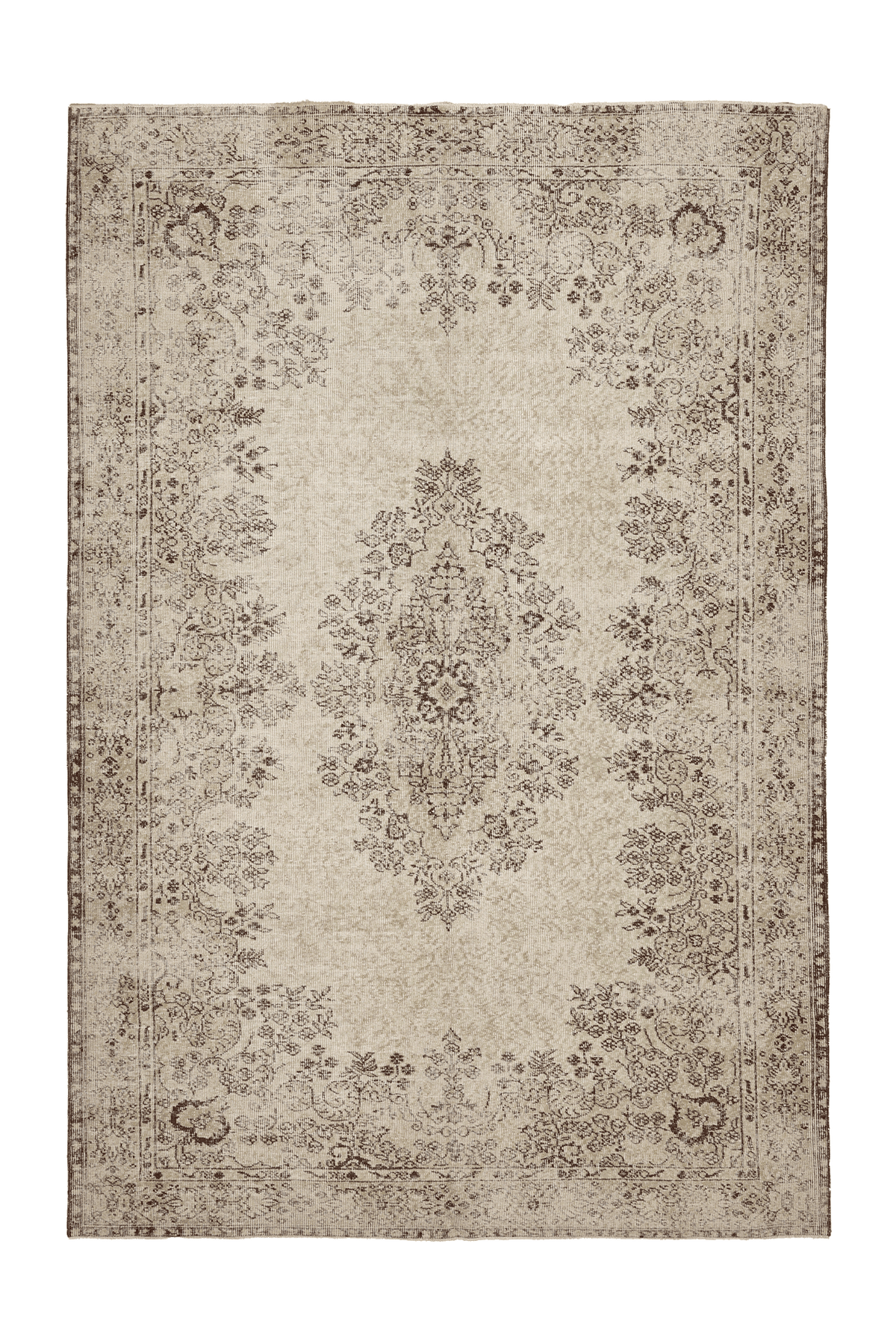 Vintage Isparta Turkish Area Rug 6x10 ft — Beige & Brown Floral