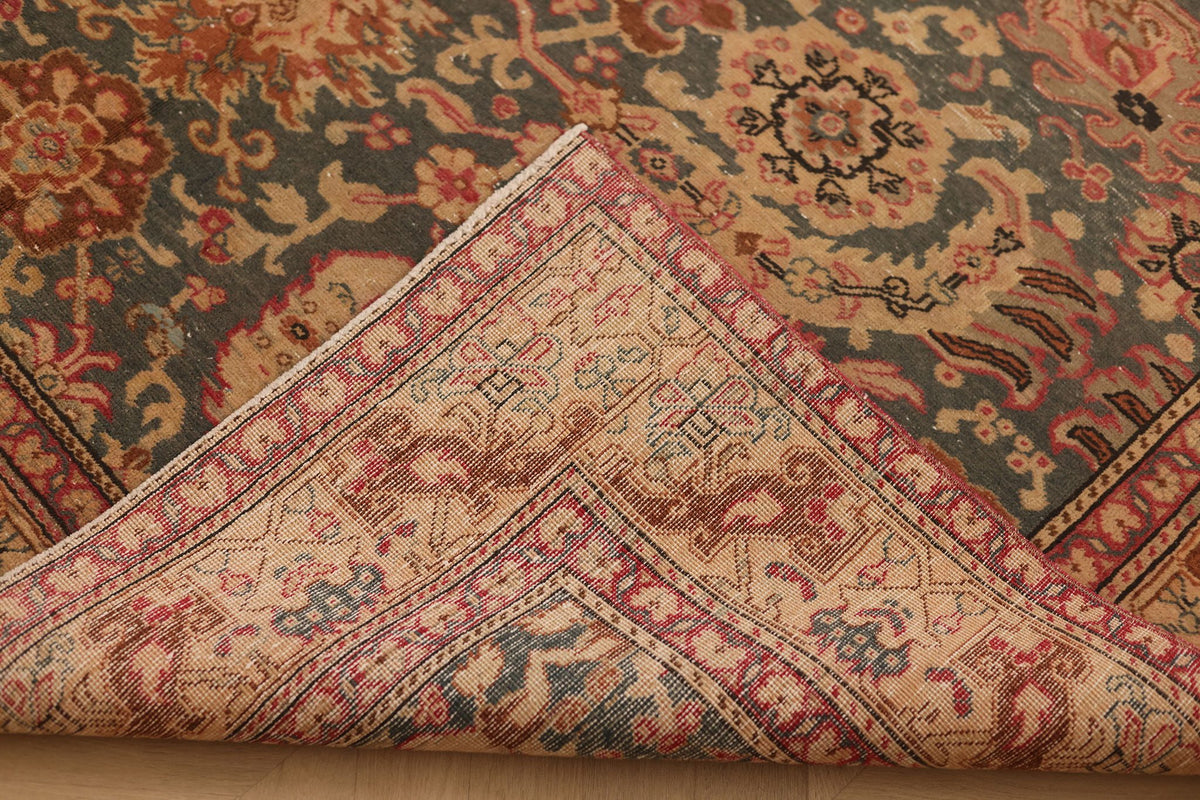 Vintage Isparta Turkish Area Rug 6x9 ft — Blue & Brown Floral