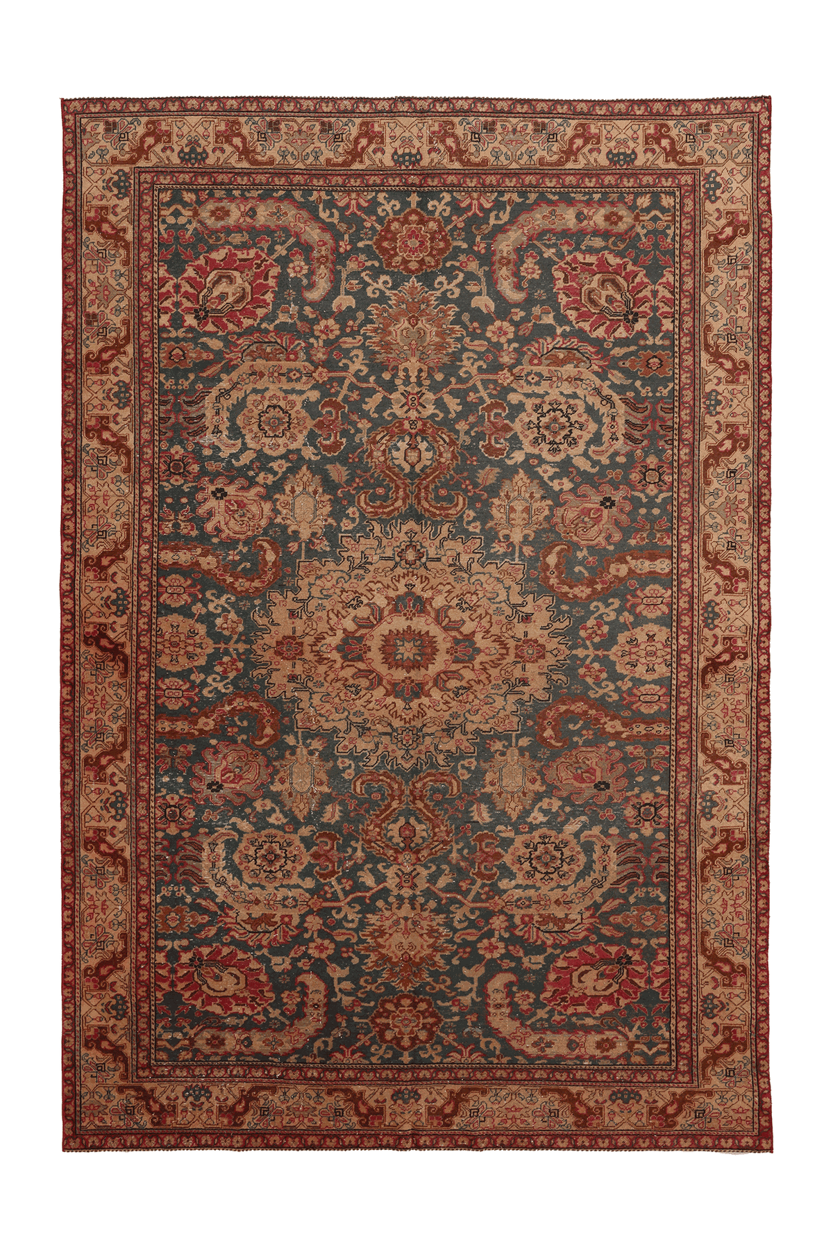 Vintage Isparta Turkish Area Rug 6x9 ft — Blue & Brown Floral