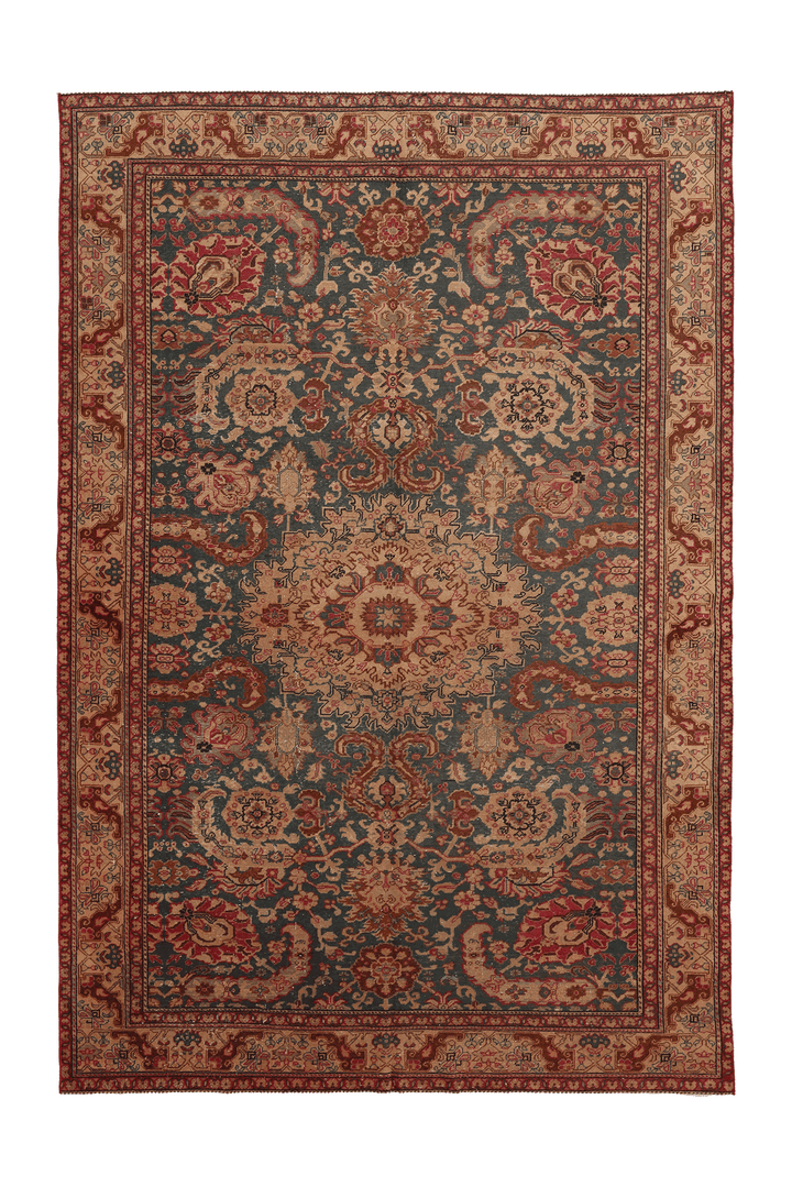 Vintage Isparta Turkish Area Rug 6x9 ft — Blue & Brown Floral