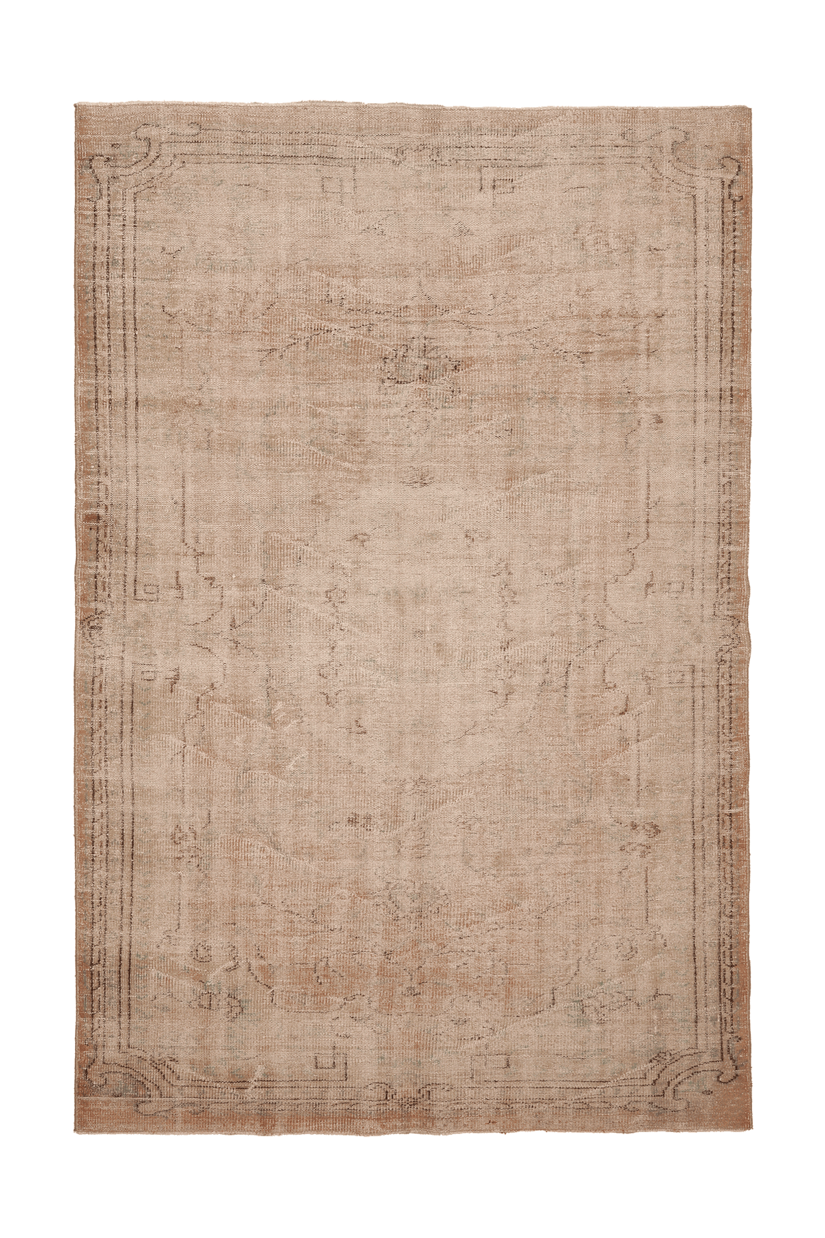 Vintage Isparta Turkish Area Rug 6x9 ft — Beige & Brown Floral