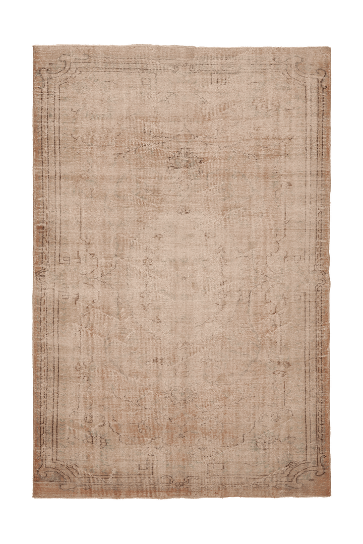 Vintage Isparta Turkish Area Rug 6x9 ft — Beige & Brown Floral