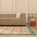 Vintage Isparta Turkish Area Rug 7x10 ft — Beige & Green Floral