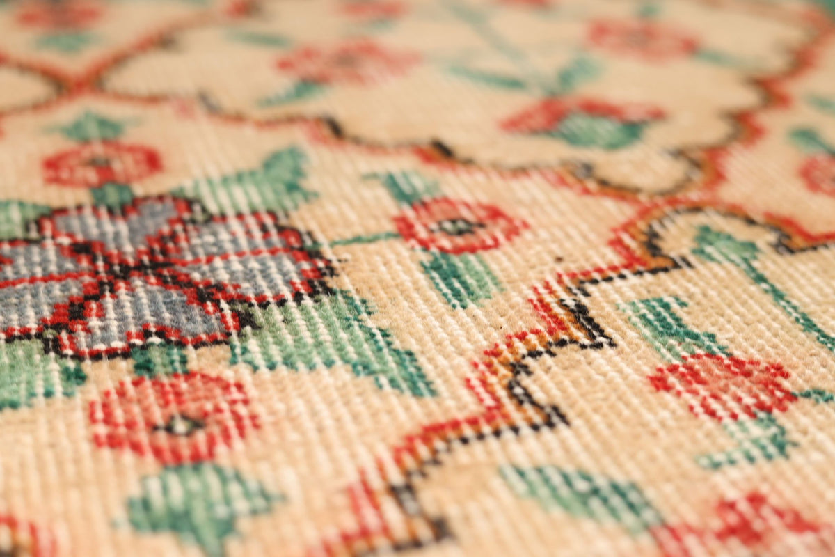 Vintage Isparta Turkish Area Rug 7x10 ft — Beige & Green Floral
