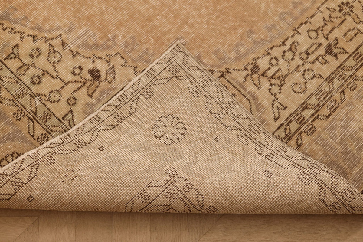 Vintage Isparta Turkish Area Rug 6x9 ft — Beige & Brown Floral