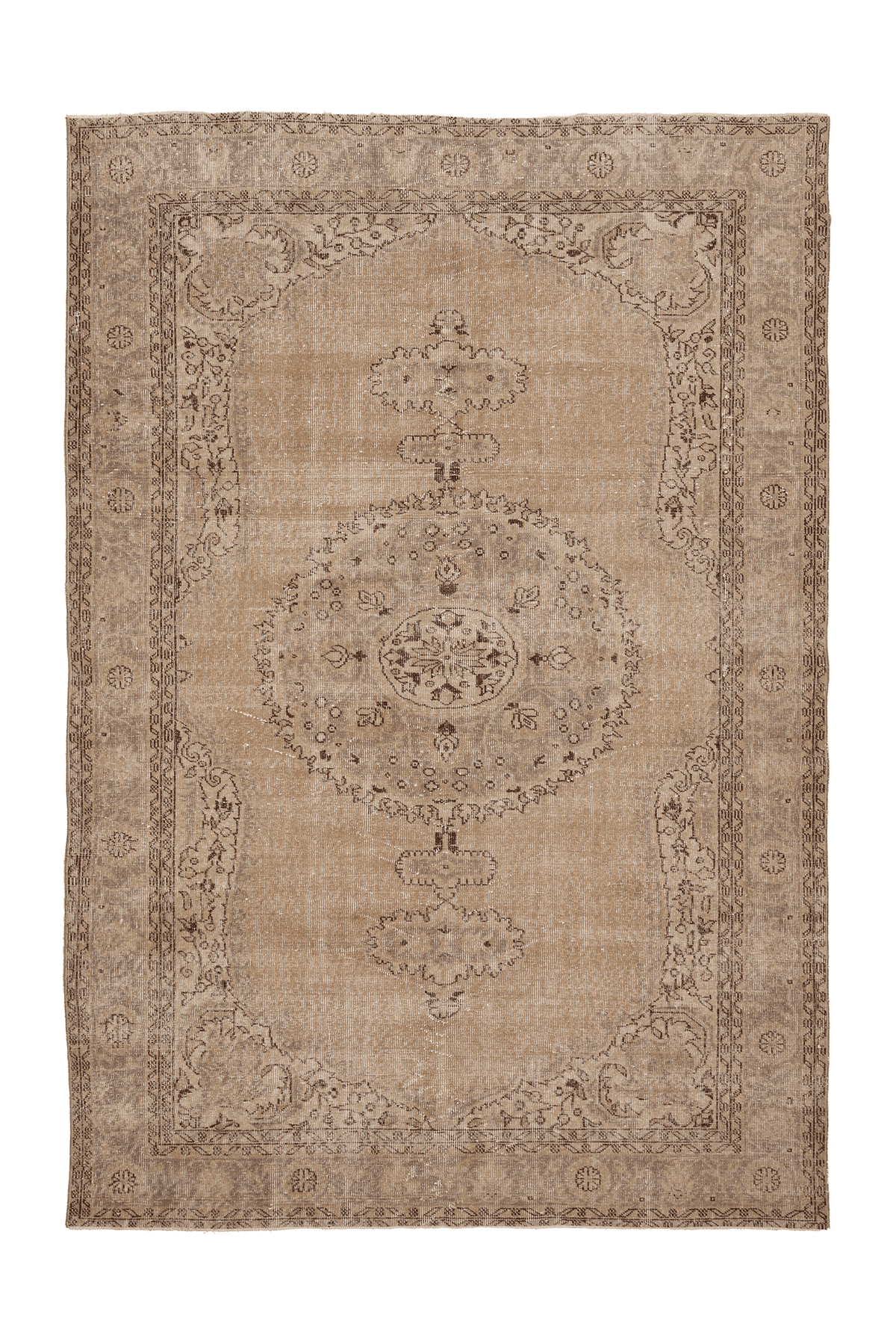 Vintage Isparta Turkish Area Rug 6x9 ft — Beige & Brown Floral