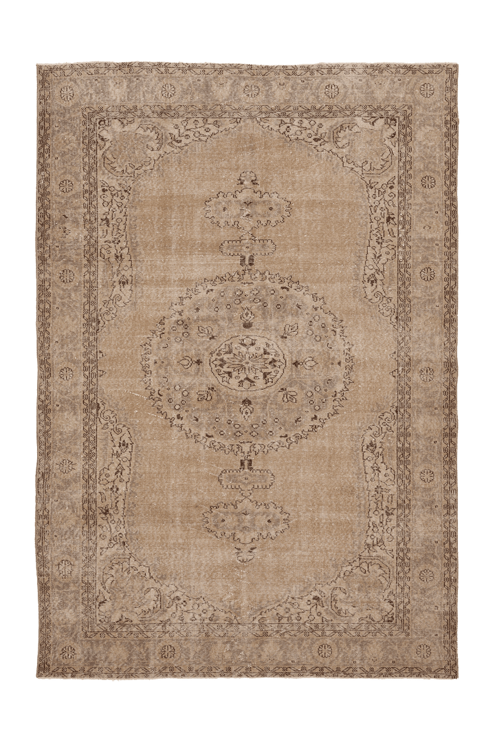 Vintage Isparta Turkish Area Rug 6x9 ft — Beige & Brown Floral
