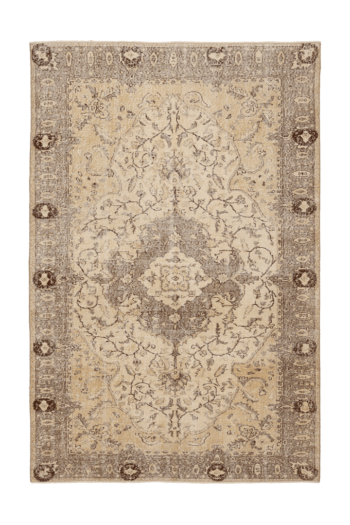 Vintage Isparta Turkish Area Rug 5x8 ft — Beige & Brown Floral
