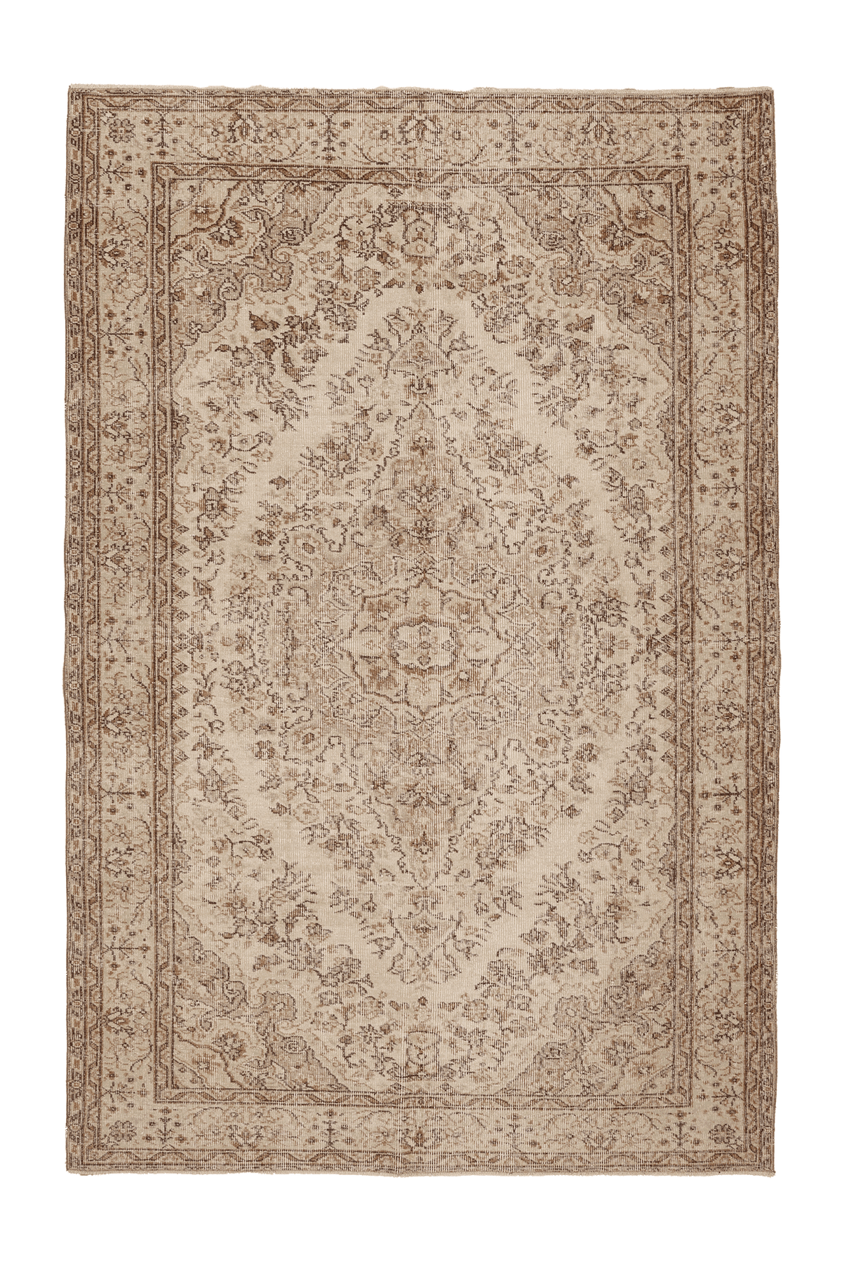 Vintage Isparta Turkish Area Rug 6x7 ft — Beige & Brown Floral