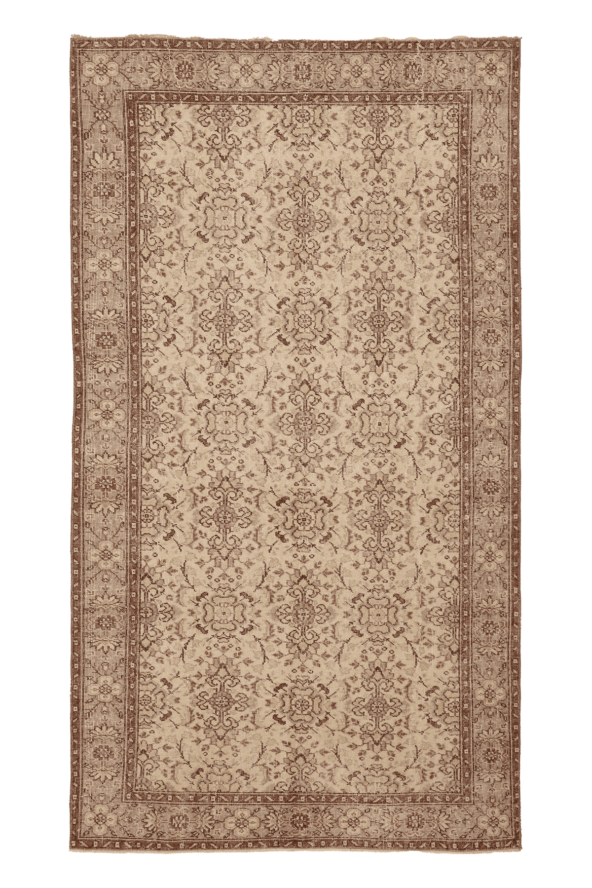 Vintage Isparta Turkish Area Rug 5x9 ft — Beige & Brown Floral