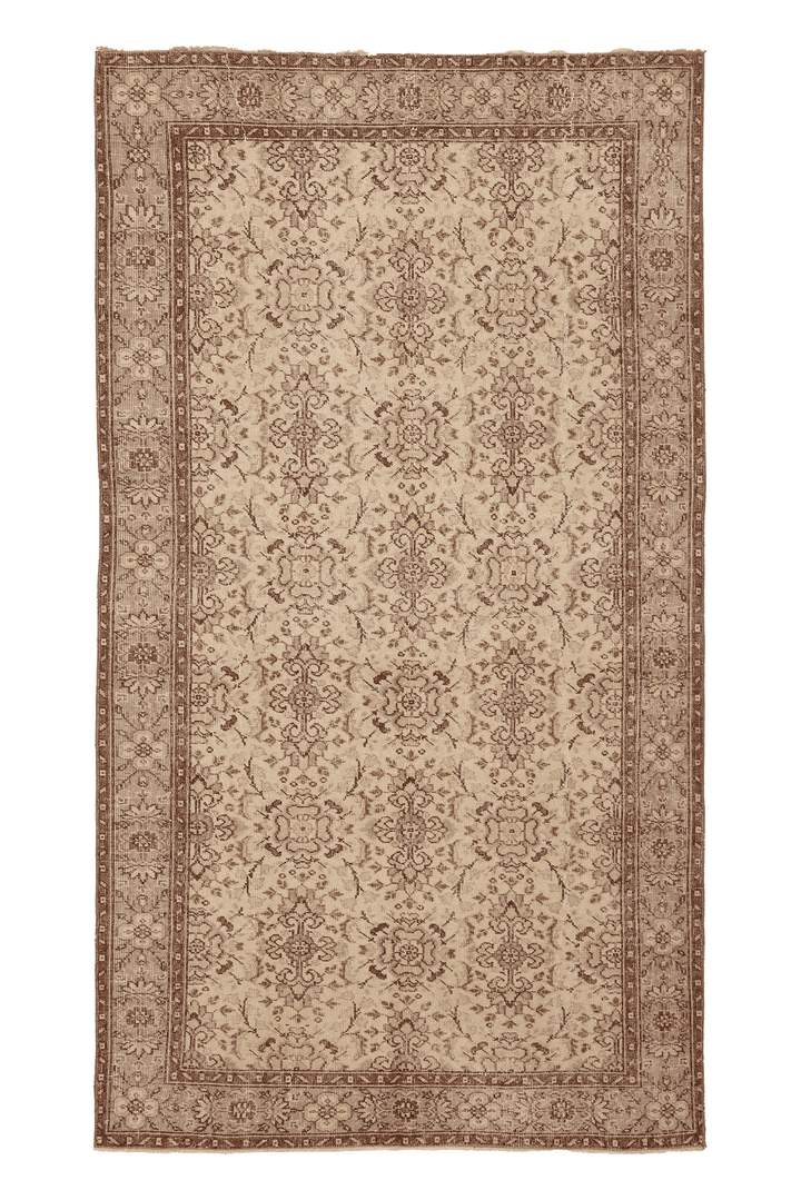 Vintage Isparta Turkish Area Rug 5x9 ft — Beige & Brown Floral