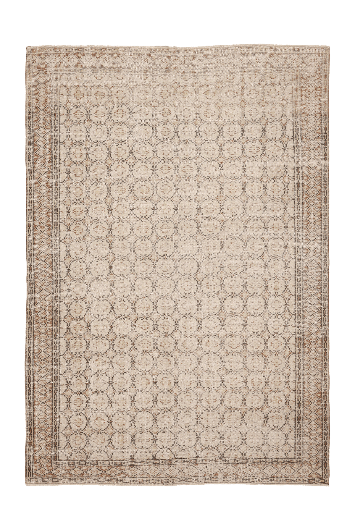 Vintage Isparta Turkish Area Rug 6x9 ft — Beige & Brown Geometric