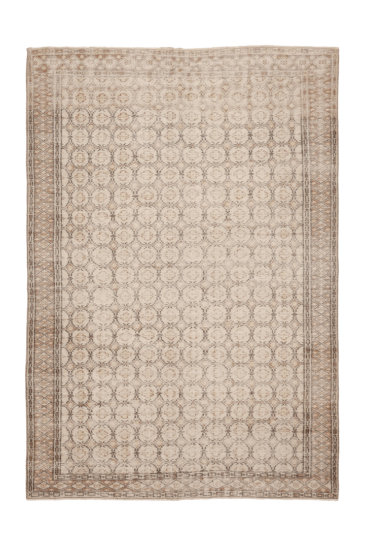 Vintage Isparta Turkish Area Rug 6x9 ft — Beige & Brown Geometric