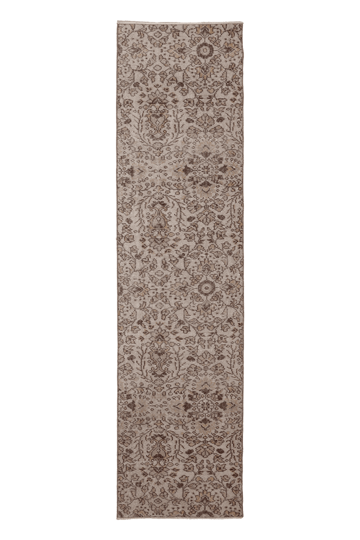Vintage Isparta Turkish Runner Rug 2x9 ft — Beige & Brown Floral