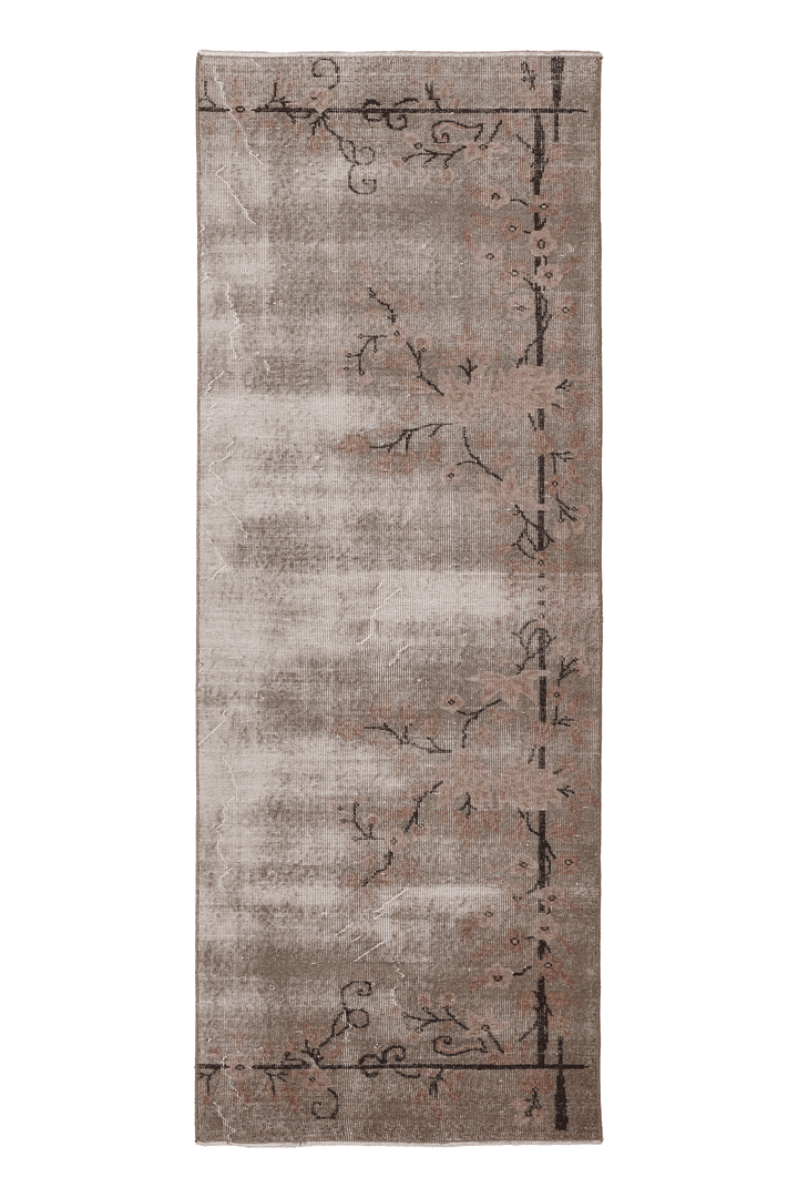 Vintage Isparta Turkish Runner Rug 3x8 ft — Beige & Brown Floral