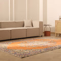 Vintage Isparta Turkish Area Rug 6x10 ft — Orange & Blue Floral