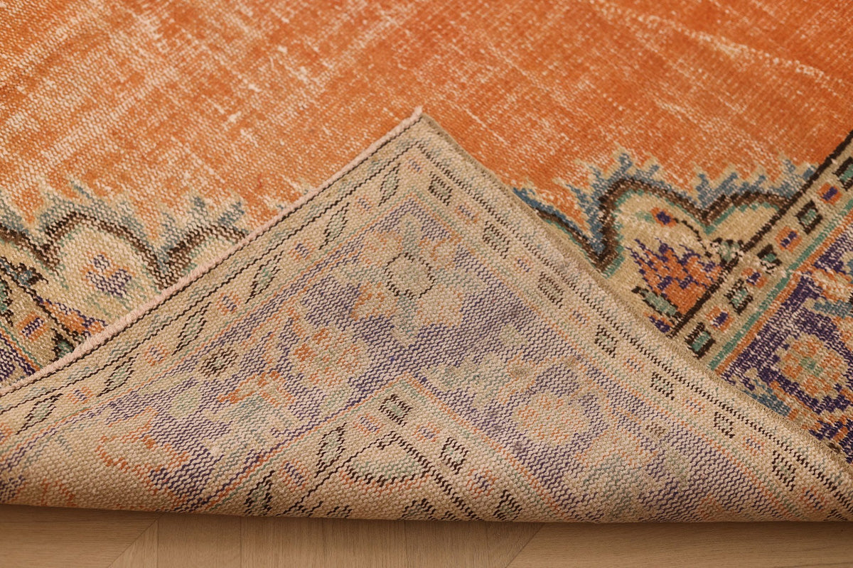 Vintage Isparta Turkish Area Rug 6x10 ft — Orange & Blue Floral
